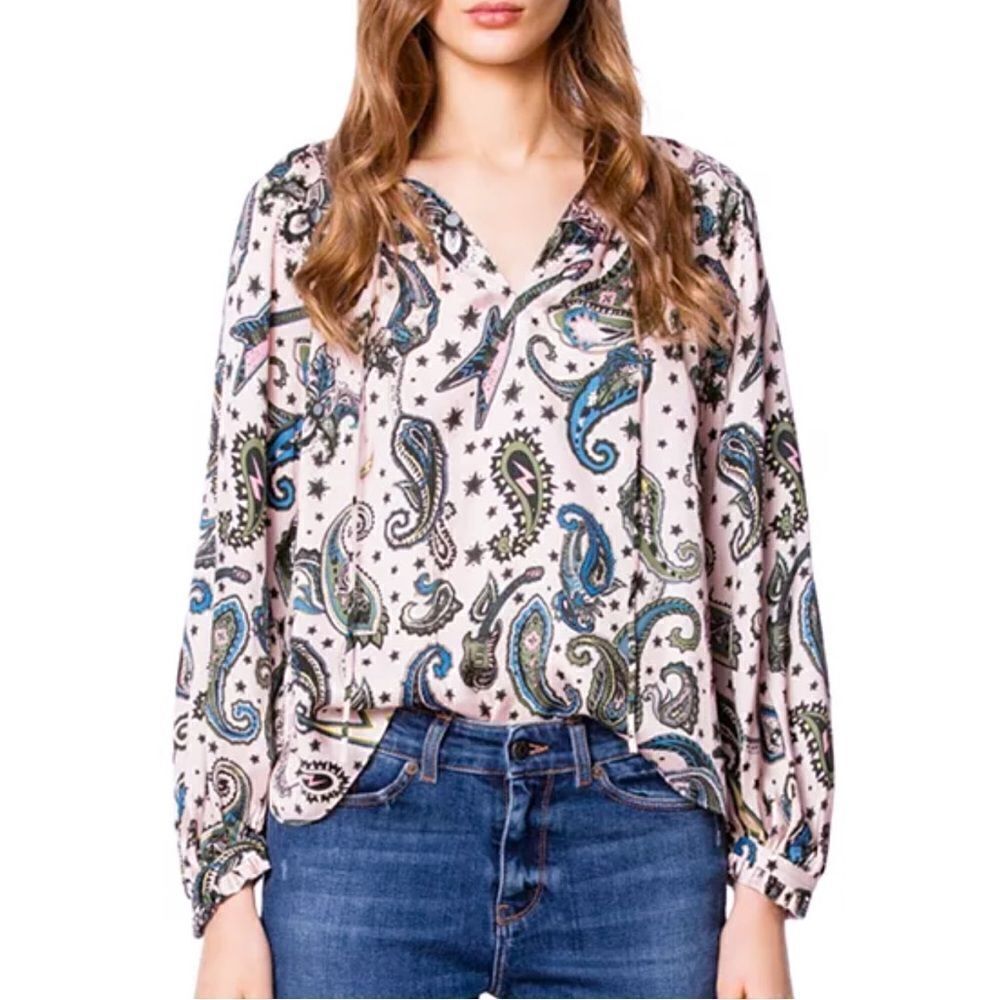 Zadig & Voltaire Theresa Print Paisley Tunic Top Blouse Small Long Sleeve Pink